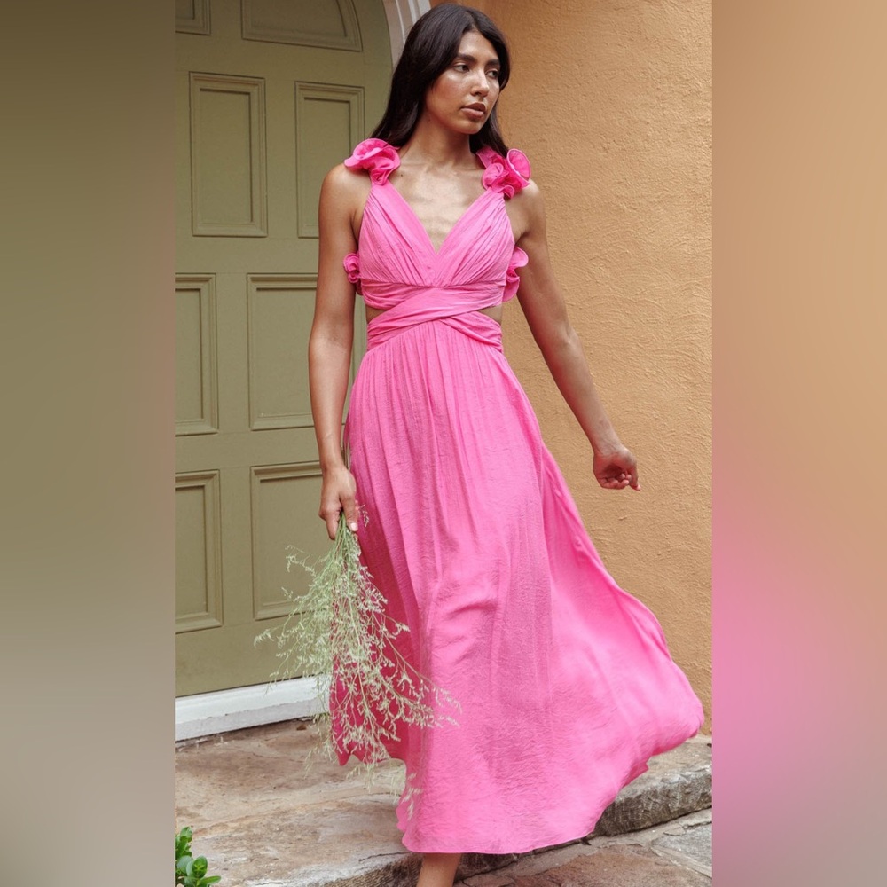 Madara Laced Back Ruffle Dress Hot Pink - size S